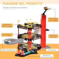 HOMCOM Pista Macchinine su 3 Livelli con 4 Auto 1 Elicottero e Accessori Inclusi per Bambini 3+, Rossa e Nera 62x52x51cm(m-4)