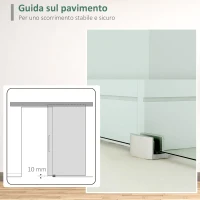 HOMCOM Porta Scorrevole Interna in Vetro Smerigliato e Satinato con Binario B2 e Maniglia per Bagno Cucina Studio Vetro 205x 90x 0,8cm(m-6)