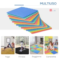 HOMCOM Tappeto Puzzle Antiscivolo 16 Pezzi con Bordi Area Coperta 5,66m² per Bambini EVA Nero(m-7)