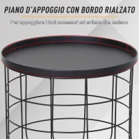 Outsunny Set 2 Pezzi Tavolini da Caffè, Tavolino Contenitore per Soggiorno in Metallo Nero, Φ50x50cm & Φ41.5x35.5cm(m-7)