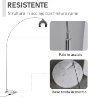 Homcom Lampada da Terra ad Arco con Paralume Regolabile in Acciaio con Base Rotonda in Marmo(m-9)