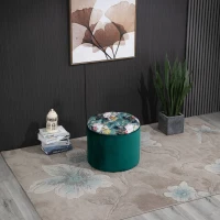 HOMCOM Pouf Contenitore Poggiapiedi Rotondo, Coperchio Imbottito e Trapuntato(m-2)