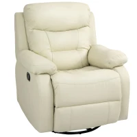 HOMCOM Poltrona Relax Reclinabile a 150°, Girevole e con Poggiapiedi, Similpelle PU e Metallo, Bianco, 90x101x102cm(m-1)