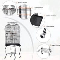 PawHut Gabbia per Uccelli, Canarini e Volatili, Voliera per Pappagallini in Metallo Nero con Ruote 53x53x153cm(m-5)