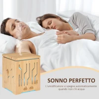 HOMCOM Diffusore di Aromi Oli Essenziali per Ambienti Fino a 15-18㎡, Vaporizzatore a 2 Modalità con 7 Luci Colorate, Bambù 200Ml(m-8)