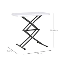 Outsunny Tavolino Pieghevole da Giardino in Metallo e PE, Altezza Regolabile su 4 Livelli, Nero e Bianco, 64x46x34-64cm(m-3)