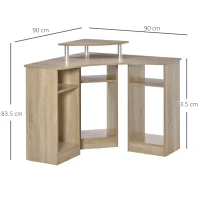 HOMCOM Scrivania Angolare con 3 Sezioni, Scrivania per Camera o Ufficio, Scrivania PC in Legno con Ripiano Monitor, Rovere(m-3)