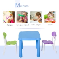 HOMCOM Tavolo con Sedie per Bambini Colorato, Set 3 Pezzi Tavolo da Gioco per Bambini e Bambine 2-8 Anni, Multicolore(m-6)