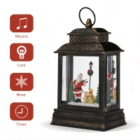 HOMCOM Decorazione Natalizia Lanterna con Babbo Natale, Giochi di Luce e Musica, Alimentazione USB, Bronzo(m-7)