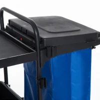 HOMCOM Carrello Pulizie Professionale a 3 Ripiani con Sacco per Immondizia, Ganci per Scopa, Secchio Lavapavimenti con Strizzatore per Mocio e 5 Ruote, per Hotel e Albergo, 111x63.3x103 cm, Nero(m-8)