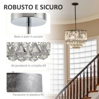 HOMCOM Lampadario Moderno a Sospensione in Cristallo con Altezza Regolabile, 44 Pendenti in Vetro, Illuminazione per Casa e Ufficio(m-6)