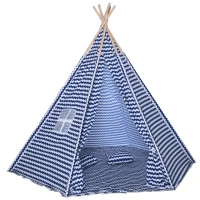 HOMCOM Tenda Indiana per Bambini con Borsa di Trasporto Tappetino e 2 Cuscini, Tenda Teepee Blu e Bianco 200x200x170cm(m-1)