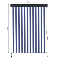 Outsunny Tenda Avvolgibile a Rullo da Esterno, Impermeabile, Funzionamento Manovella, Grigia Bianca e Blu 140 x 200 cm(m-3)