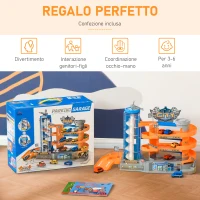 HOMCOM Garage Giocattolo a 3 Livelli con Rampe e Macchinine, Ascensore Manuale o a Batteria, Età 3-6 Anni, 60x22x36cm, Multicolore(m-7)