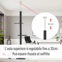 PawHut Albero Tiragraffi per Gatti a 4 Livelli, Fissaggio a Soffitto Regolabile, 43x27x228-260cm(m-6)