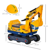 HOMCOM Ruspa Giocattolo con Escavatore Manuale, Seduta Girevole e Casco, Gioco Cavalcabile Bambini 2-3 Anni, 77x26x55cm, Giallo(m-3)