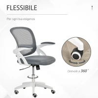 Vinsetto Sedia da Ufficio Ergonomica con Schienale a Rete e Seduta Imbottita, Altezza Regolabile, 65.5x61.5x88-97.5cm, Grigio(m-7)