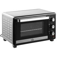 HOMCOM Fornetto Elettrico 28L Timer e Temperatura Regolabile, 3 Modalità di Cottura e Accessori, 1600W, 48.6x36.3x32cm, Argento Nero(m-1)