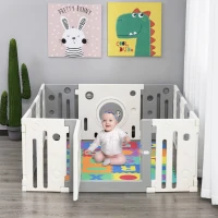 HOMCOM Recinto Box per Bambini +6Mesi da 16 Pezzi con Struttura a Incastro, Serratura e Giochi, Grigio e Bianco 190x150x64cm(m-2)