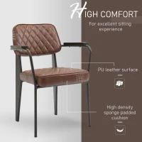 HOMCOM Set 2 Sedie Imbottite Stile Vintage in Acciaio Pelle Marrone per Sala da Pranzo(m-5)