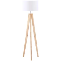 HOMCOM Lampada da Terra con Base Treppiede in Legno e Paralume in Tessuto Bianco, E27, 45x45x147cm(m-1)