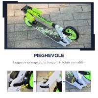 HOMCOM Monopattino Pieghevole per Bambini con Manubrio Regolabile 75-85cm, Alluminio - Verde(m-5)
