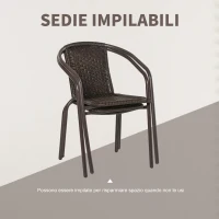 Outsunny Set Tavolo Pieghevole e 2 Sedie da Giardino in Acciaio e Rattan PE, Arredamento da Esterno da 3 Pezzi Marrone(m-5)