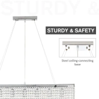 HOMCOM Lampadario Moderno a Gocce, 128 Pendenti in Cristallo e Base in Metallo, 7 Attacchi E14 40W, 80x20x130cm Argento(m-5)