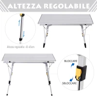 Outsunny Tavolo da Campeggio Pieghevole Multifunzione in Alluminio con Altezza Regolabile Sostiene fino 30 Kg(m-5)
