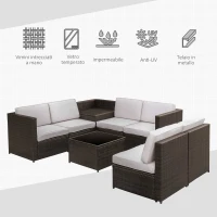 Outsunny Set da Giardino 8 Pezzi con 4 Poltrone, 2 Poltrone Angolari e 2 Tavolini per Giardino in Rattan Marrone(m-5)