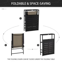 Outsunny Set Mobile da Giardino con 2 Sedie Pieghevoli e Tavolo con Mensola Laterale in Metallo e Texteline, Marrone e Nero(m-4)