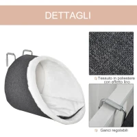 PawHut Amaca per Gatti Fino 4kg, Amaca da Termosifone e Amaca da Finestra per Gatti con Staffa Regolabile, Cuccia Morbida da Interno Grigia(m-6)