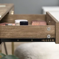 HOMCOM Tavolo Multiuso Scrivania Moderna e Toeletta con 2 Cassetti, in Metallo e MDF, 110x55x76cm Marrone e Oro(m-8)
