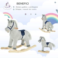 HOMCOM Cavallo a Dondolo per Bambini 3-6 Anni con Suoni in Peluche, 73x35x64cm, Grigio(m-5)