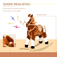 HOMCOM Cavallo a Dondolo in Legno con Suono Animale Regalo Giocattolo per i Bambini, 74 x 28 x 65 cm, Marrone(m-6)