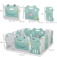 HOMCOM Recinto per Bambini Box Modulare 14 Pezzi, Porta con Blocco e Giochi Integrati, Plastica PP, 154x154x62cm, Verde(m-3)