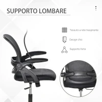 Vinsetto Sedia da Ufficio Ergonomica con Schienale a Rete e Seduta Imbottita, Altezza Regolabile, 65.5x61.5x88-97.5cm, Nero(m-6)