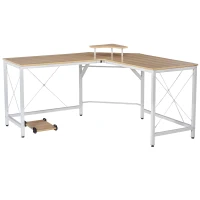 HOMCOM Secretária de Escritório em Forma de L Secretária com Suporte para CPU e Estrutura de Reforço em Forma de X 150x150x76cm Madeira e Branco(m-1)