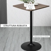 HOMCOM Tavolo Alto Bar, Tavolo Alto da Cucina in Stile Industriale, Bambù e Metallo, 60x60x103cm, Color Noce(m-5)