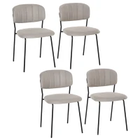 HOMCOM Set di 4 Sedie Moderne Imbottite e Impilabili, Rivestimento in Tessuto e Gambe in Metallo, 49.5x55x81cm Khaki(m-1)