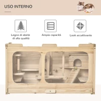 PawHut Gabbia per Criceti in Legno di Abete con Giochi e Casette, Parete in Vetro e Tetto Apribile, 78x40x44cm Colore Naturale(m-7)