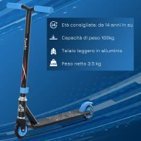 HOMCOM Monopattino Freestyle per Ragazzi e Ragazze da 14 Anni con Freno Posteriore, Stunt Scooter in Alluminio, Trick Scooter Nero e Blu(m-7)