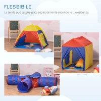 HOMCOM Tenda da Gioco 6in1 per 2-4 Bambini, Tunnel Pieghevole e Borsa di Trasporto, per Interno ed Esterno, 390x260x92cm(m-7)