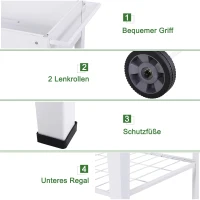 Outsunny verhoogd bed mobiele plantenwagen met opbergruimte plantenbed 2 wielen metaal wit(m-5)