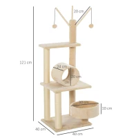 PawHut 121cm Tiragraffi per Gatti in Peluche Multi-attività con Amaca Condo Beige(m-3)