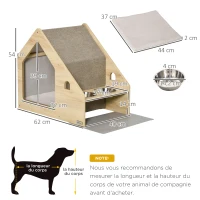 PawHut Niche à Chien et Chat Maison pour Chien et Chat d'intérieur Design avec Deux gamelles et Coussin Amovible - Beige(m-3)