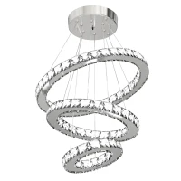 HOMCOM Lampadario Moderno LED a 3 Anelli con Cristalli e Telecomando, Altezza Regolabile, 3 Tonalità di Luce, 71W, Ф40x120cm(m-1)