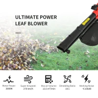 Outsunny Soffiatore Aspiratore Elettrico 3 in 1 con Trituratore, Sacco di Raccolta 45L, Tracolla e Ruote, 3000W, 270km/h, 118x17x34cm, Rosso(m-4)