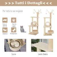 PawHut 121cm Tiragraffi per Gatti in Peluche Multi-attività con Amaca Condo Beige(m-4)