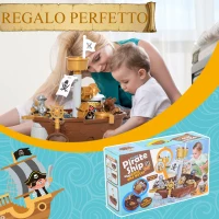 HOMCOM Nave dei Pirati Giocattolo per Bambini, Giochi per Mare e Giardino con 26 Accessori Inclusi, 45.5x30x57.5cm(m-4)